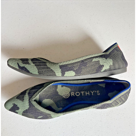 Rothy's Womens Size 6.5 The Point Olive Camo Knit Pointy Toe Ballet Flats green - Picture 3 of 7